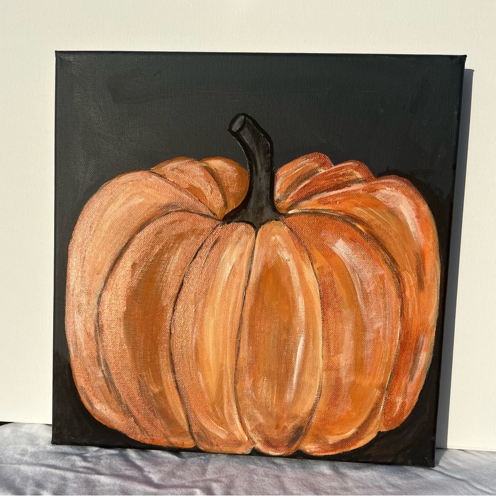 Large Pumpkin Painting. - Original Art Hand-painted on Canvas 12x12